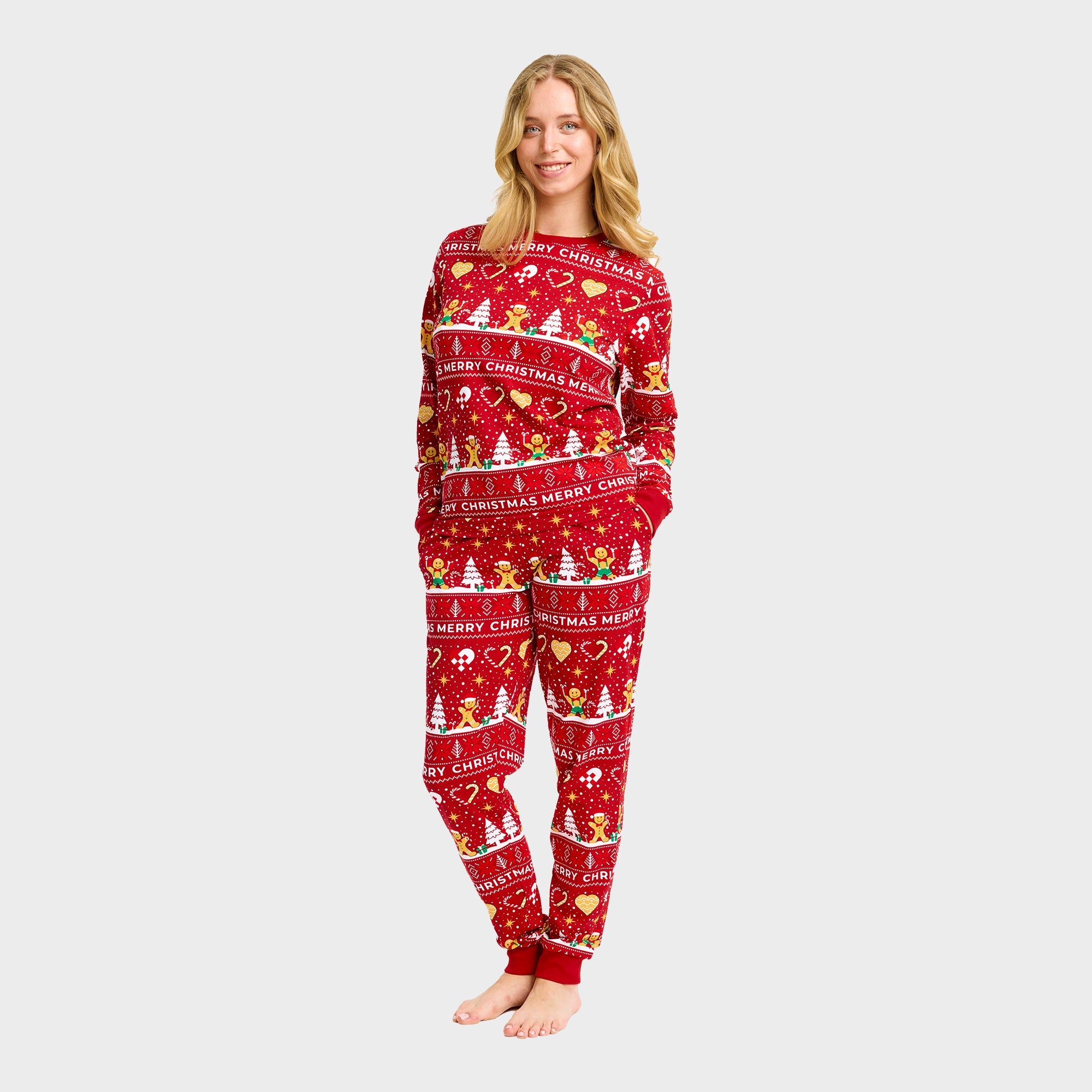 Christmas Cookie julpyjamas röd för dam