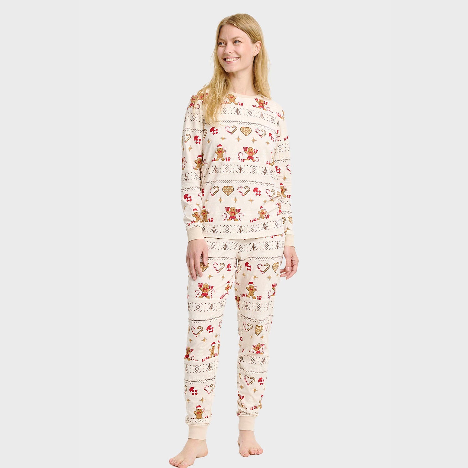 Christmas Cookie julpyjamas beige – Dam
