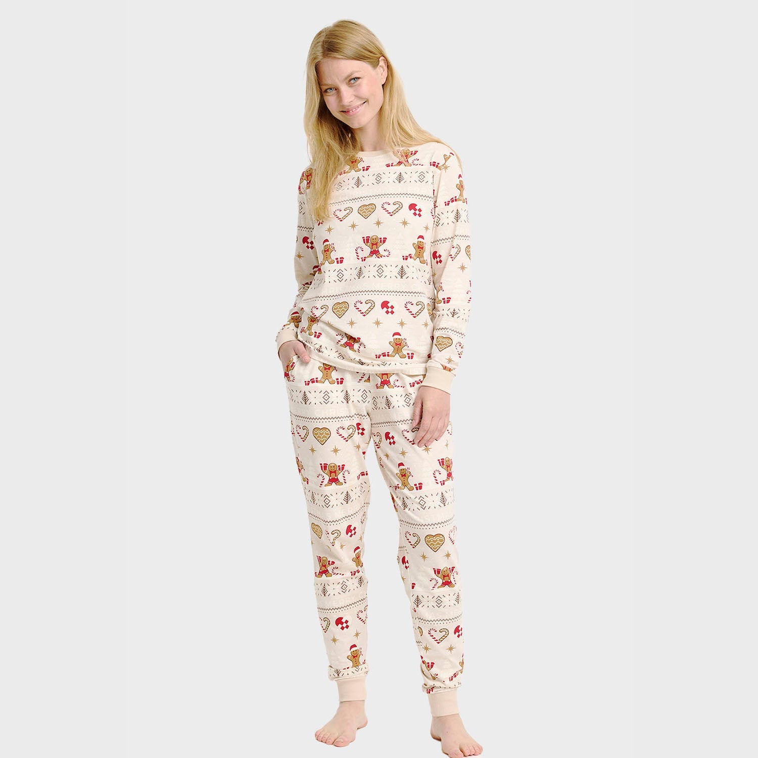 Christmas Cookie julpyjamas beige – Dam