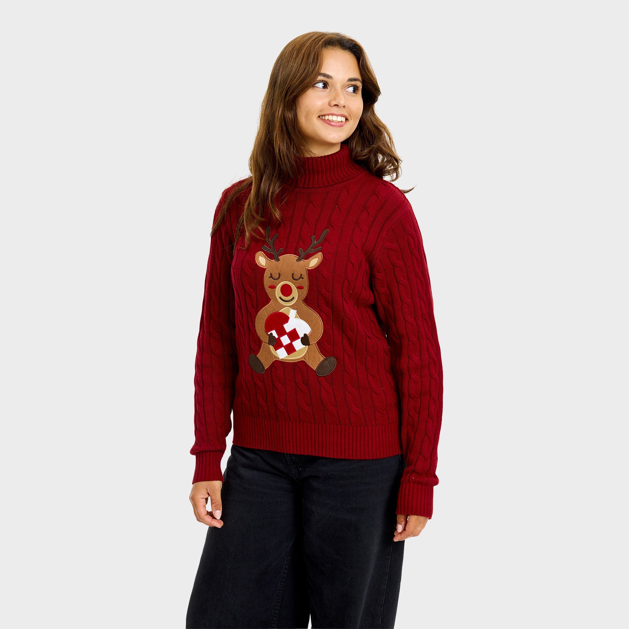 Loving Reindeer Cable Knit Jultröja - Dam