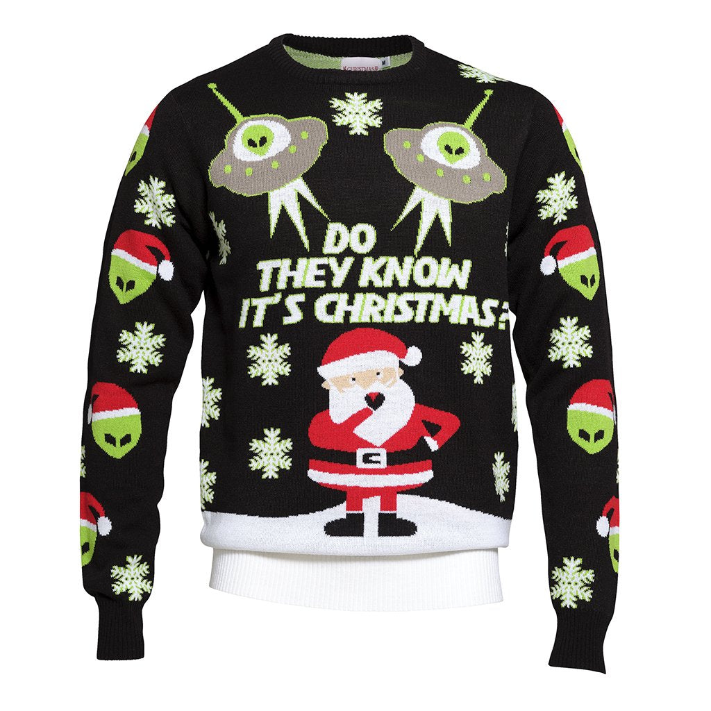 Svart jultröja med utomjordingar på.